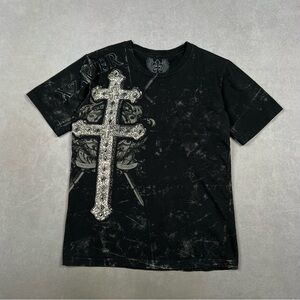 Y2K Black Short Sleeve Tee with Silver Cross Graphic